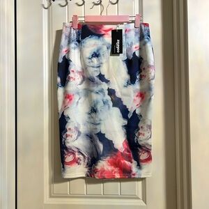Zeagoo Floral Pencil Skirt - Navy and Pink
